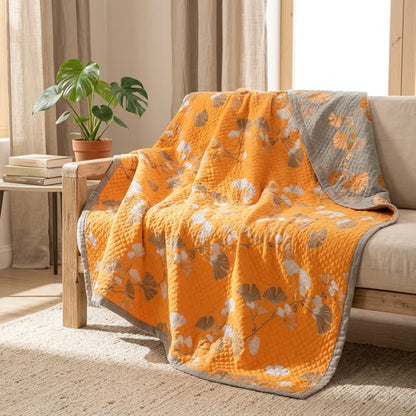 Ownkoti Reversible Ginkgo Botanical Quilted Blanket - image 8