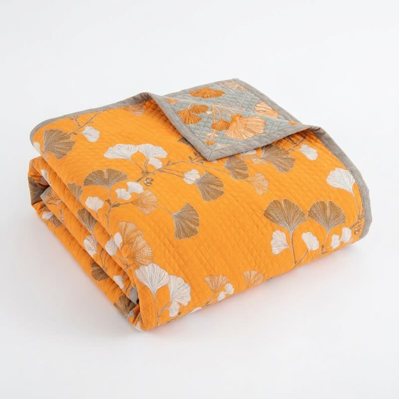 Ownkoti Reversible Ginkgo Botanical Quilted Blanket - Orange - 90" x 92" - image 5