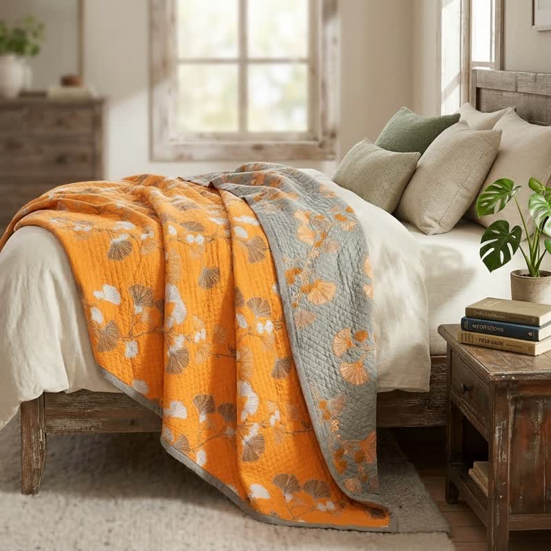 Ownkoti Reversible Ginkgo Botanical Quilted Blanket - image 10