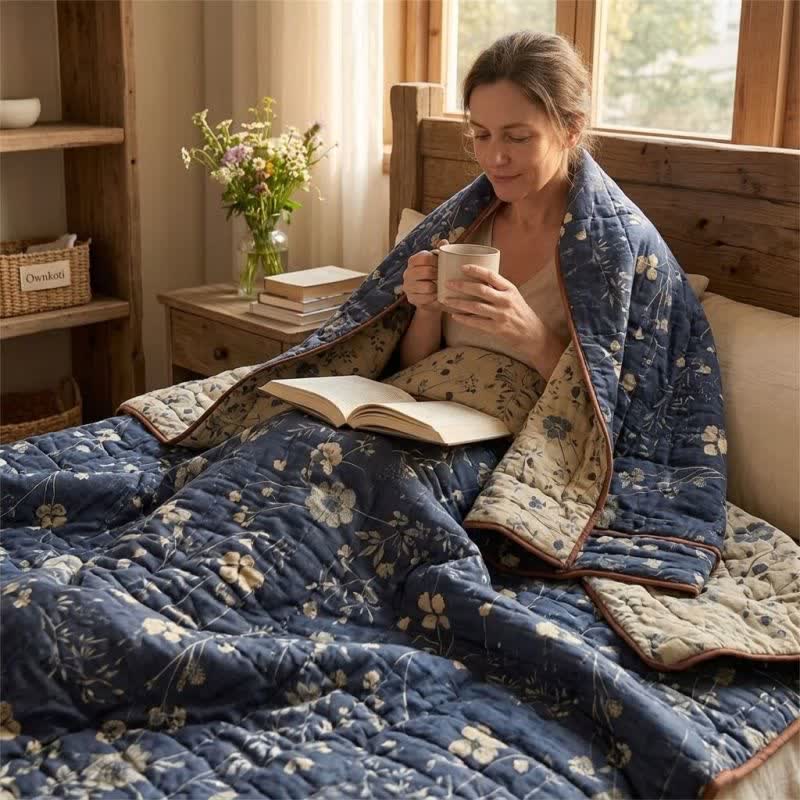 Ownkoti Reversible Blue Floral Cottage Quilt - image 4