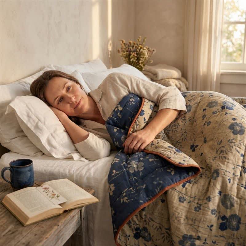 Ownkoti Reversible Blue Floral Cottage Quilt - image 3