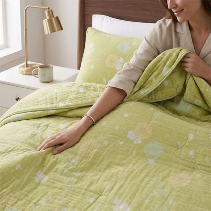 Ownkoti Soft Green Floral Reversible Cotton Quilt - image 5