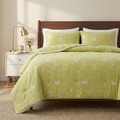 Ownkoti Soft Green Floral Reversible Cotton Quilt - image 2