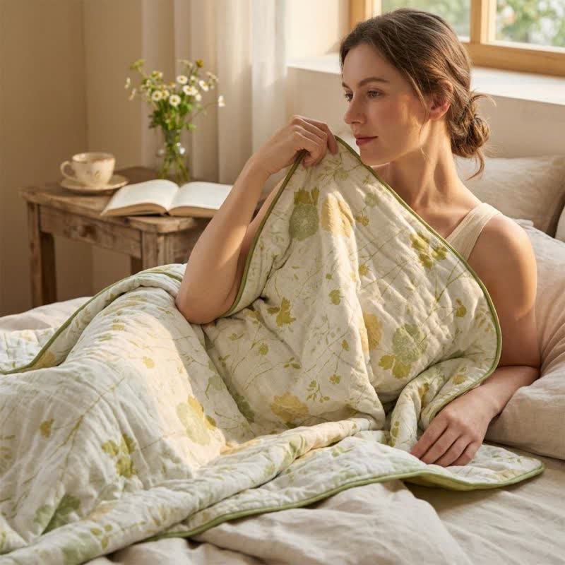 Ownkoti Soft Green Floral Reversible Cotton Quilt - image 9