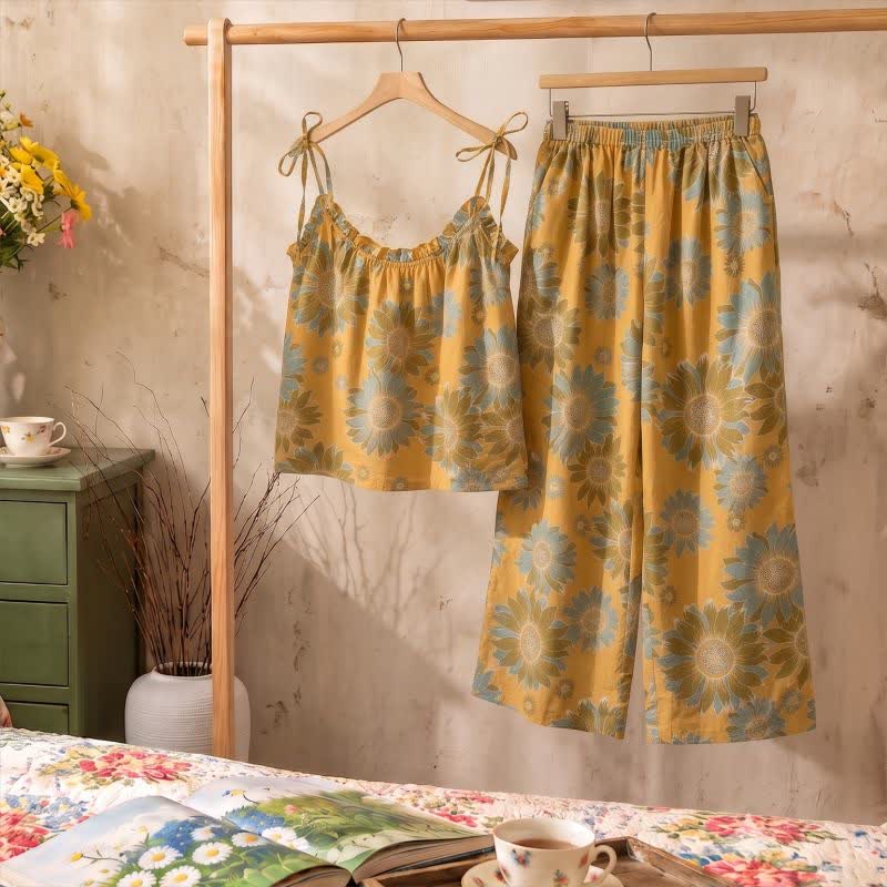 Ownkoti Sunflower Bloom Tie Strap Cami Loungewear Set - image 1