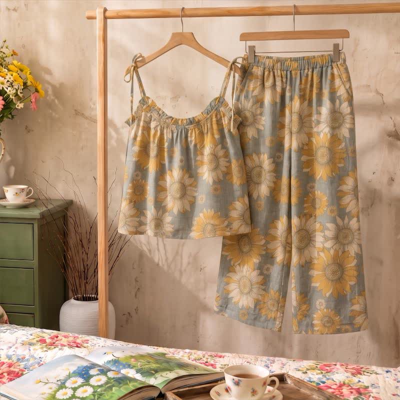 Ownkoti Sunflower Bloom Tie Strap Cami Loungewear Set - image 1