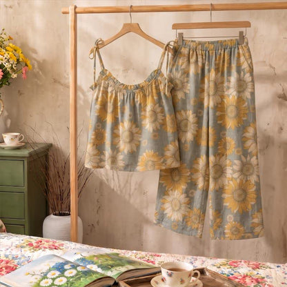 Ownkoti Sunflower Bloom Tie Strap Cami Loungewear Set - image 1