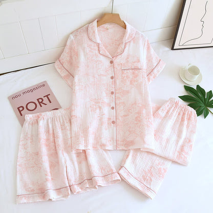 Ownkoti Watercolor 3-Piece Cotton Gauze Pajama Set - Pink - XL - image 2