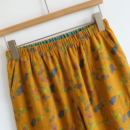 Ownkoti Ginkgo Leaf Print Tie-Shoulder Loungewear Set - image 5