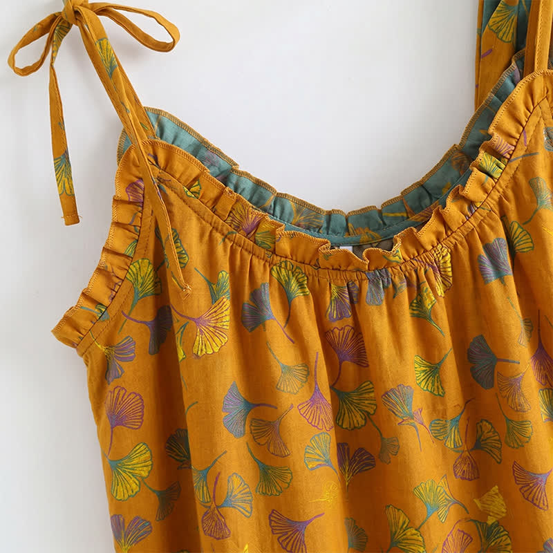 Ownkoti Ginkgo Leaf Print Tie-Shoulder Loungewear Set - image 4