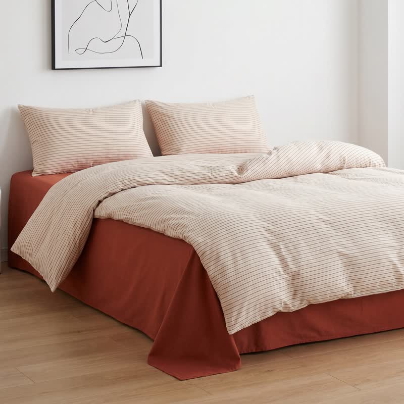 Ownkoti Washed Cotton French Blue Stripe Bedding Set - image 4