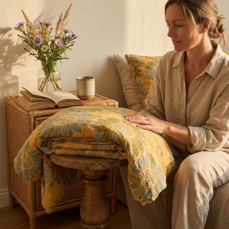 Ownkoti Vintage Sunflower Orange Cotton Bedding Set - image 4