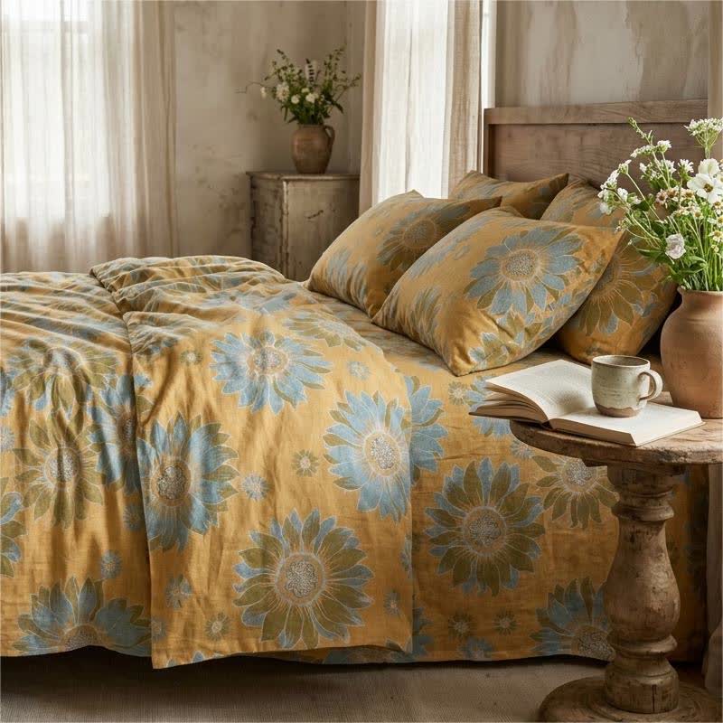 Ownkoti Vintage Sunflower Orange Cotton Bedding Set - image 3
