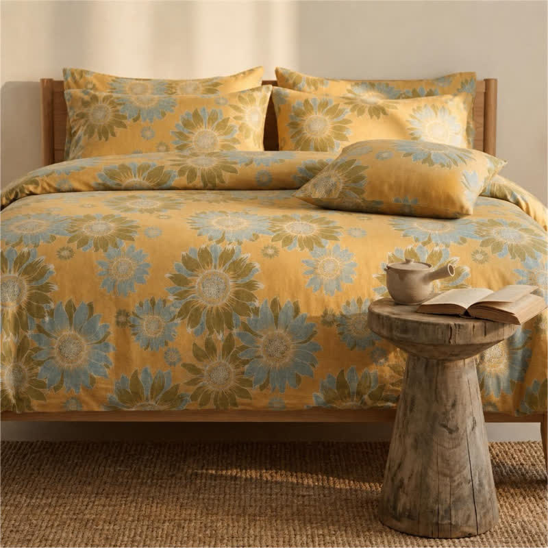 Ownkoti Vintage Sunflower Orange Cotton Bedding Set - Orange - 20" x 37" - 2PCS Pillowcases - image 0