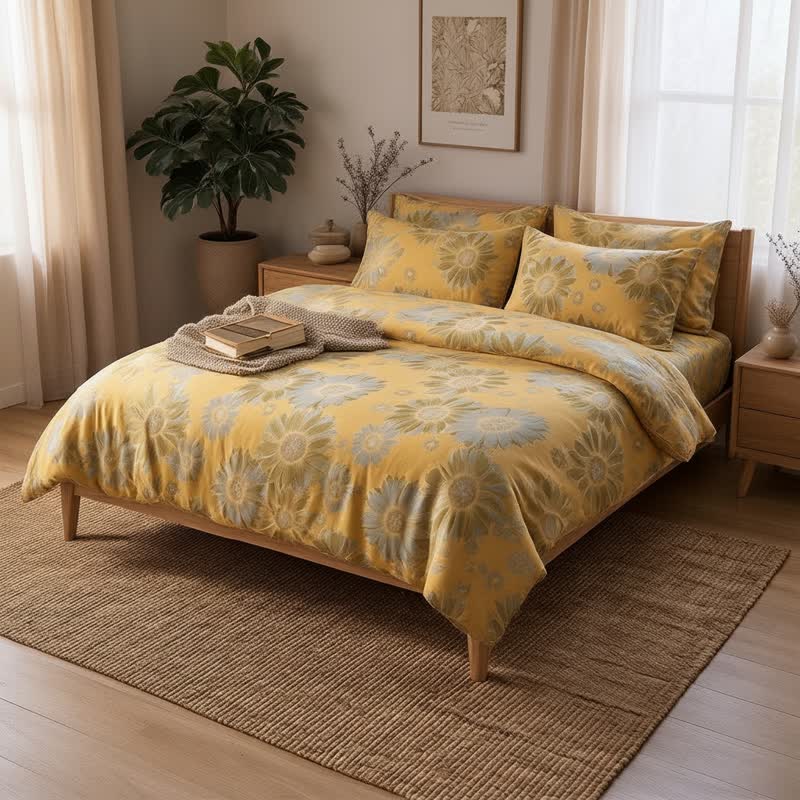Ownkoti Vintage Sunflower Orange Cotton Bedding Set - image 2