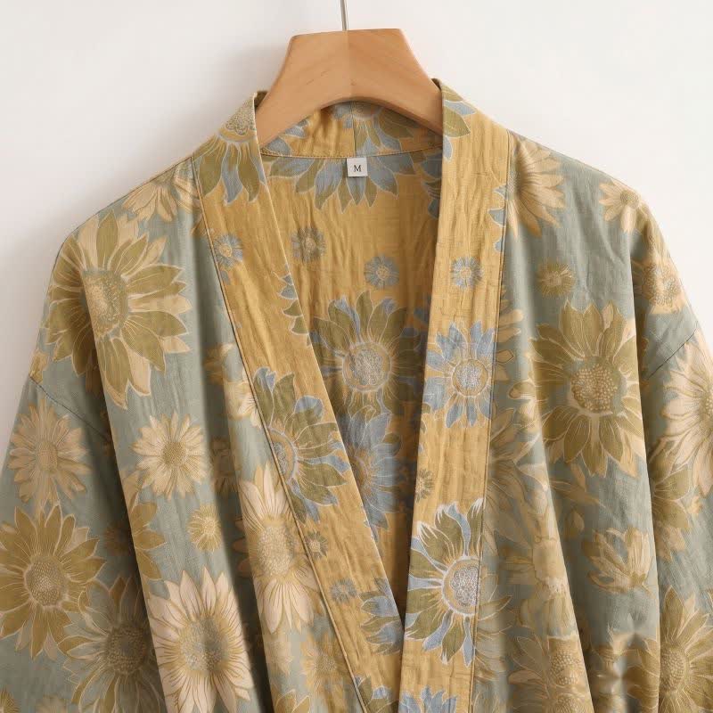 Ownkoti Vintage Sunflower Cotton Kimono Bathrobe - image 7