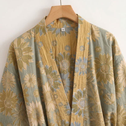 Ownkoti Vintage Sunflower Cotton Kimono Bathrobe - image 7