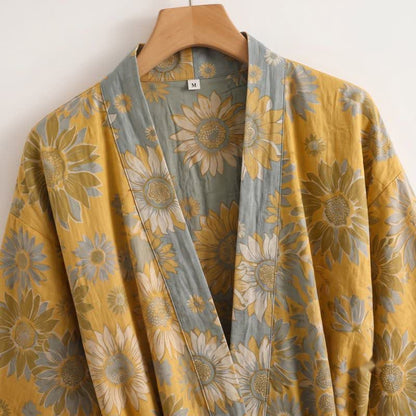 Ownkoti Vintage Sunflower Cotton Kimono Bathrobe - image 2
