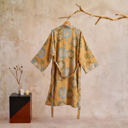 Ownkoti Vintage Sunflower Cotton Kimono Bathrobe - image 1