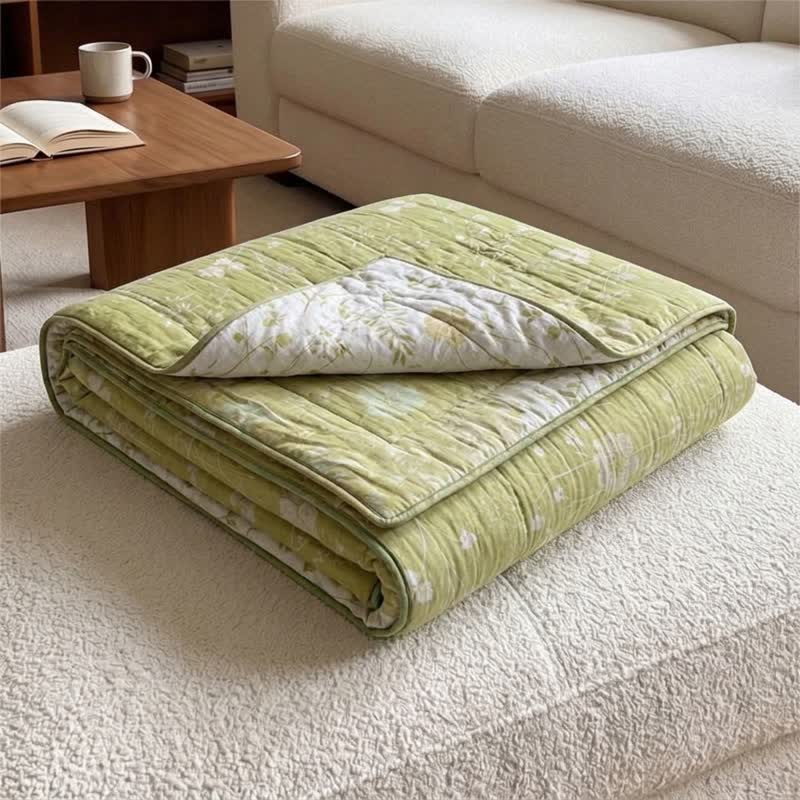 Ownkoti Soft Green Floral Reversible Cotton Quilt - Green - King - image 0