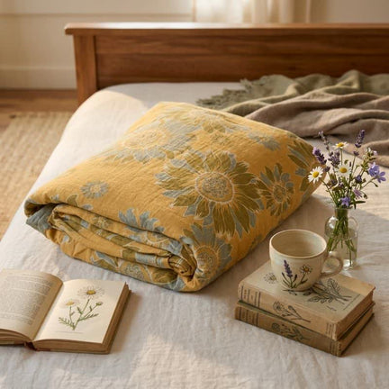 Ownkoti Vintage Orange Sunflower Cotton Blanket - Orange - 90" x 92" - image 0