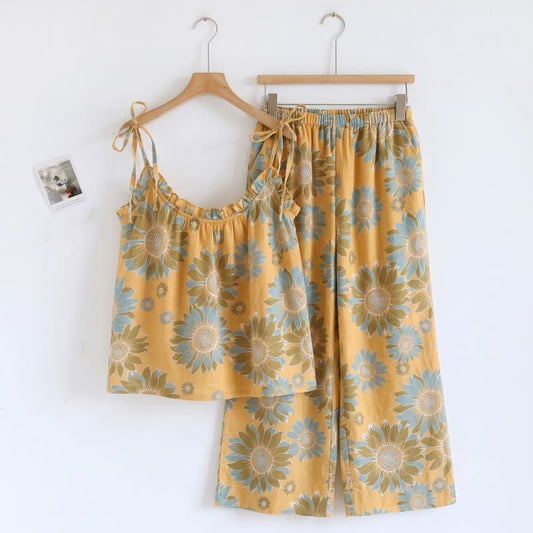 Ownkoti Sunflower Bloom Tie Strap Cami Loungewear Set - Orange - XL - image 0