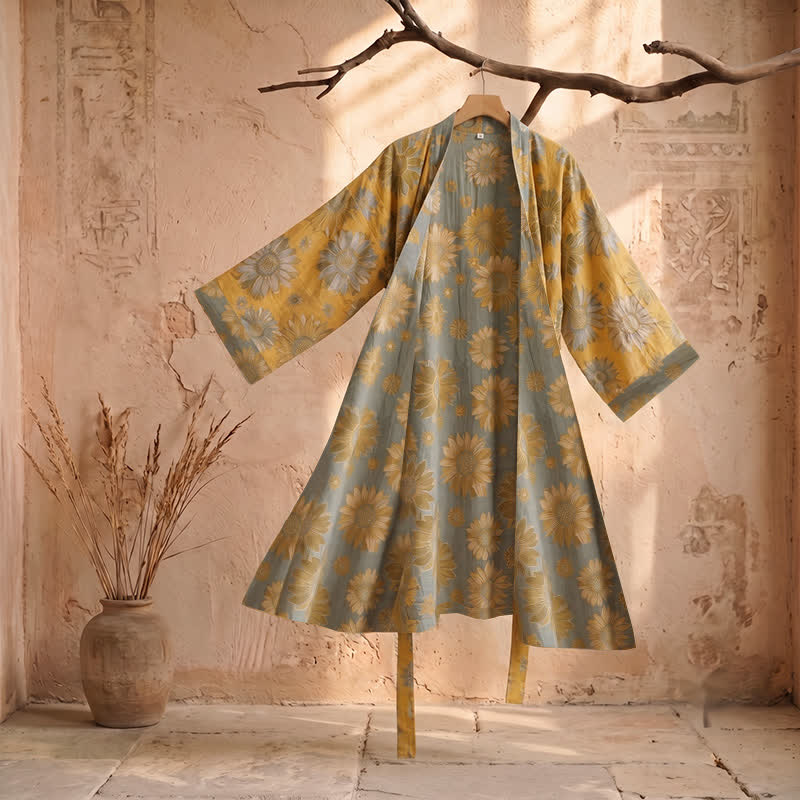 Ownkoti Vintage Sunflower Cotton Kimono Bathrobe - image 1