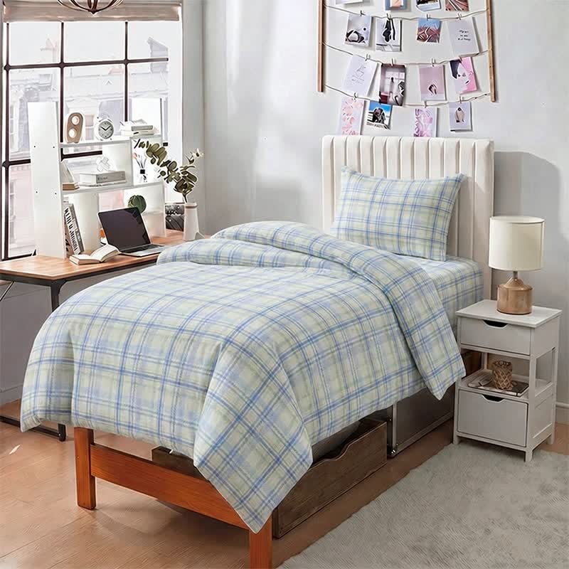 Ownkoti Thick Thin Plaid Dorm Bedding Set - Twin XL - Blue Plaid - 5-Piece Complete Set - image 6