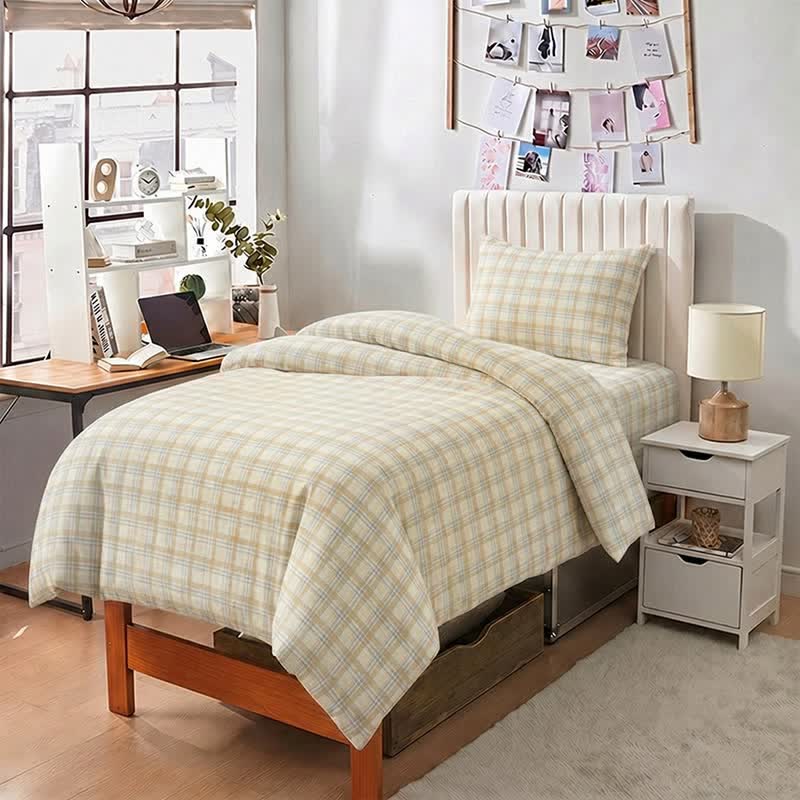 Ownkoti Thick Thin Plaid Dorm Bedding Set - Twin XL - Beige Plaid - 5-Piece Complete Set - image 0