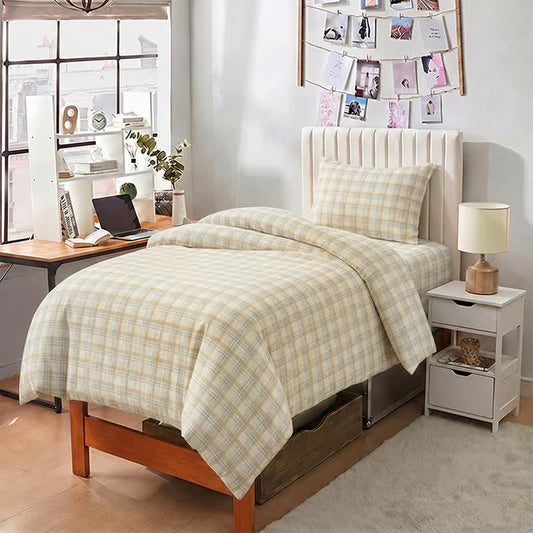 Ownkoti Thick Thin Plaid Dorm Bedding Set - Twin XL - Beige Plaid - 5-Piece Complete Set - image 0