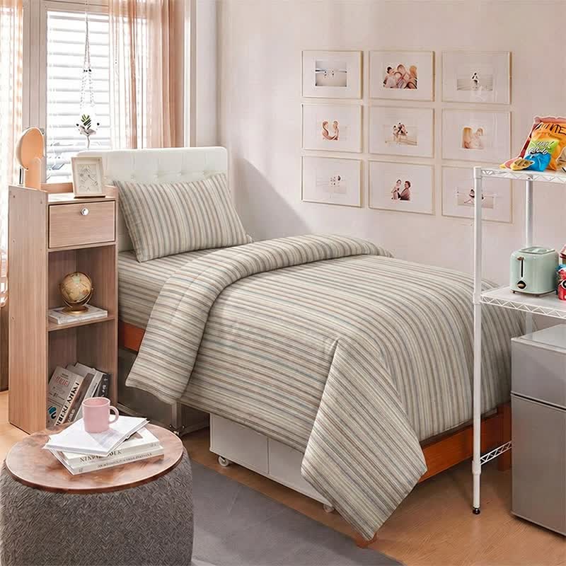 Ownkoti Minimalist Fine Stripe Neutral College Bedding Set - image 2