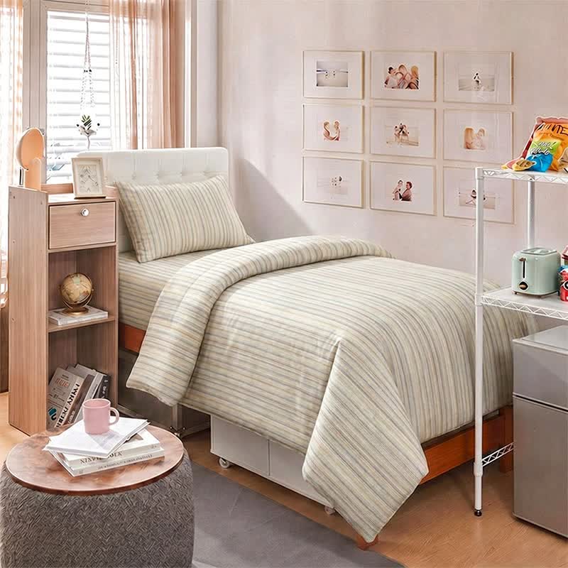 Ownkoti Minimalist Fine Stripe Neutral College Bedding Set - image 8