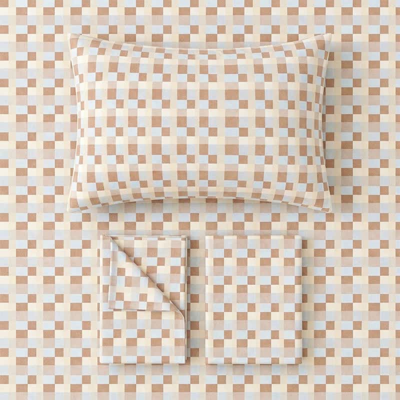 Ownkoti Warm Neutral Mosaic Check Bedding Set - image 1