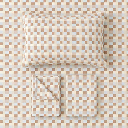 Ownkoti Warm Neutral Mosaic Check Bedding Set - image 1