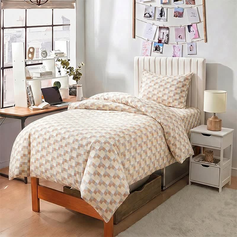 Ownkoti Warm Neutral Mosaic Check Bedding Set - image 3