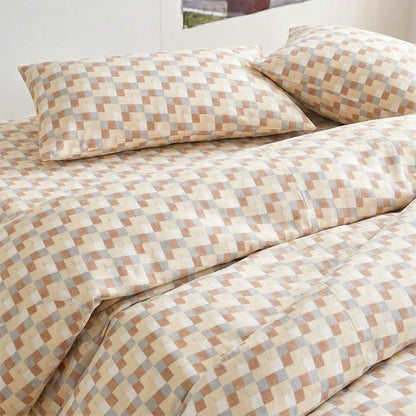 Ownkoti Warm Neutral Mosaic Check Bedding Set - image 5
