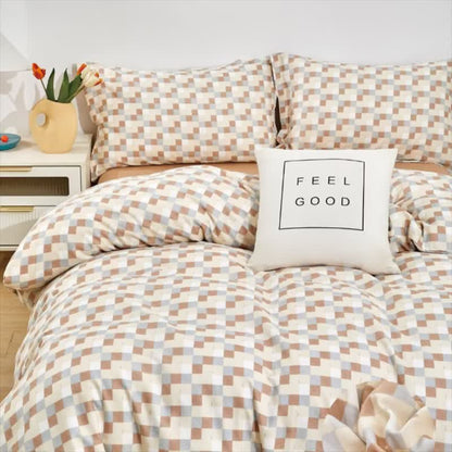 Ownkoti Warm Neutral Mosaic Check Bedding Set - image 4