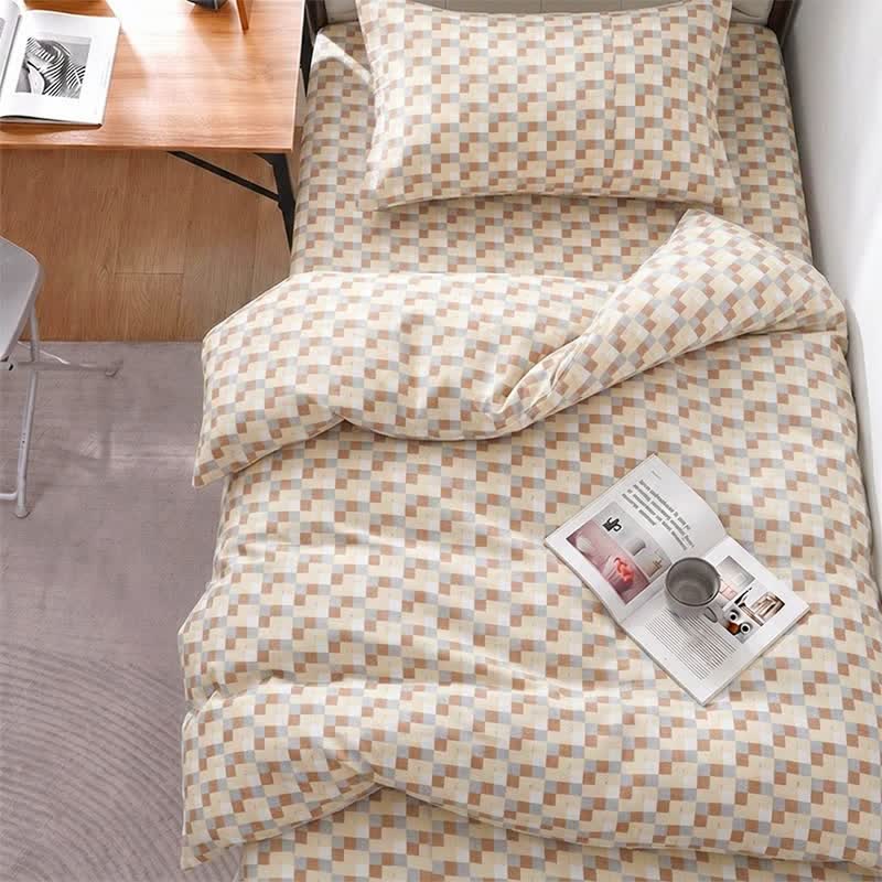 Ownkoti Warm Neutral Mosaic Check Bedding Set - Twin XL - Brown Plaid - 5-Piece Complete Set - image 0