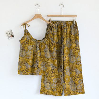 Ownkoti Vintage Floral Tie Strap Loungewear Set - Yellow - XL - image 6