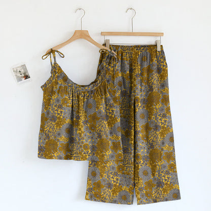 Ownkoti Vintage Floral Tie Strap Loungewear Set - Grey - XL - image 9