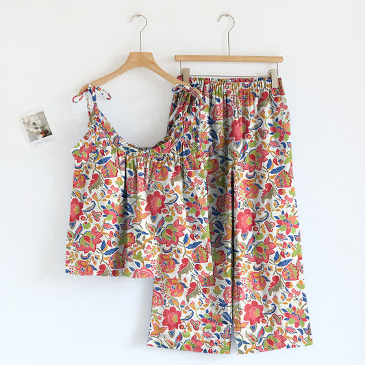 Ownkoti Cottagecore Floral Tie Strap Cami Loungewear Set - Multicolor - XL - image 0