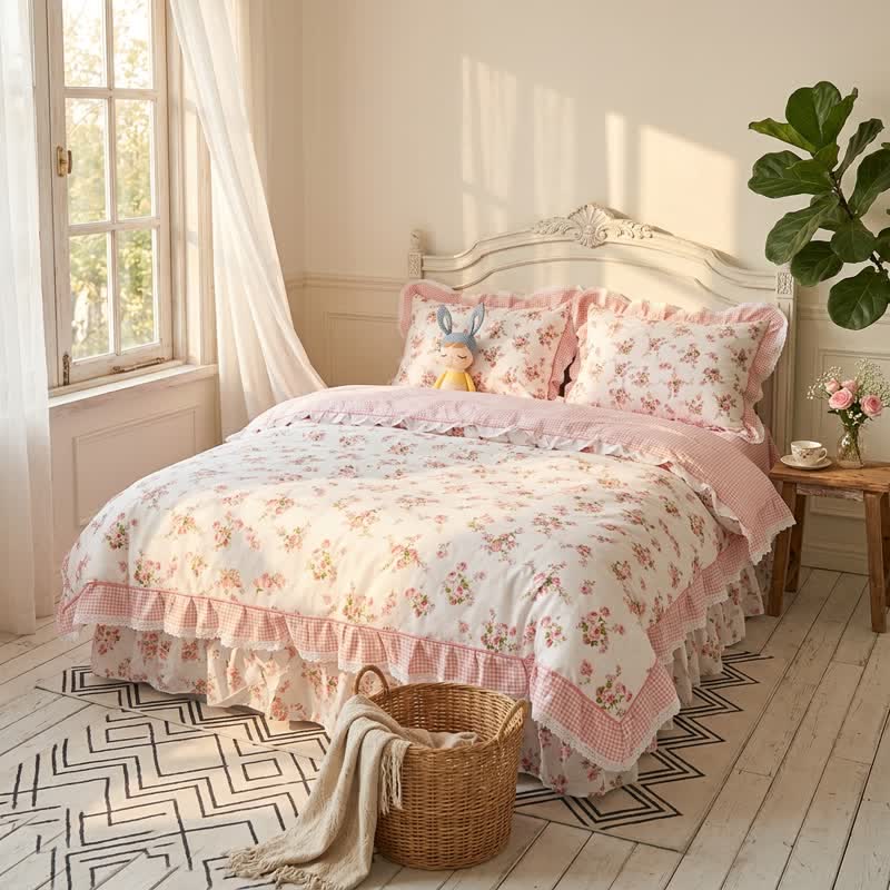 Ownkoti Vintage Floral Ruffle Cotton Bedding Set - image 1