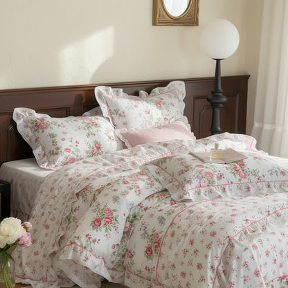 Ownkoti Romantic Rose Ruffle Bedding Set - White - 4PCS Bedding Set - Queen - image 0