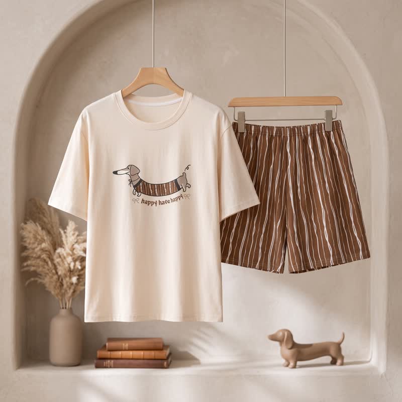 Ownkoti Walking Dachshund Cotton Lounge Set - White & Coffee - 3XL - image 0