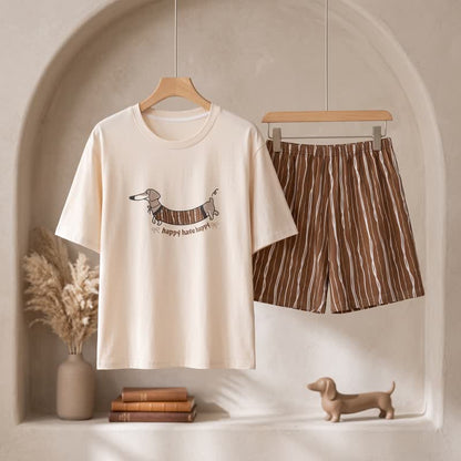 Ownkoti Walking Dachshund Cotton Lounge Set - White & Coffee - 3XL - image 0