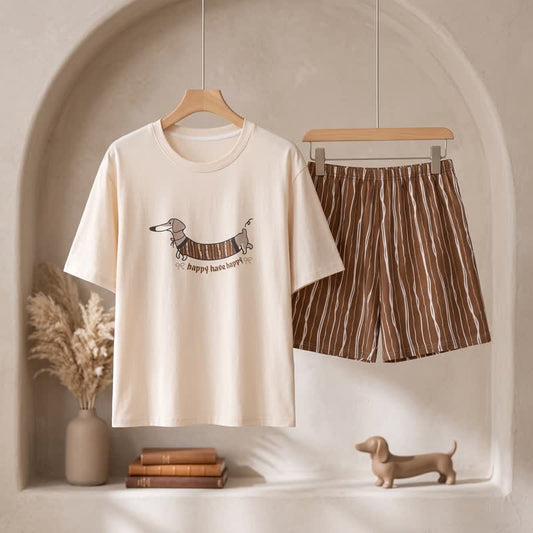 Ownkoti Walking Dachshund Cotton Lounge Set - White & Coffee - 3XL - image 0