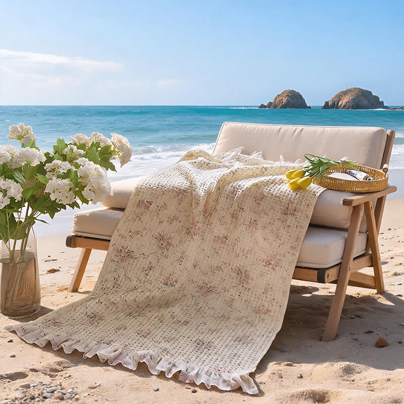 Ownkoti Cotton Waffle Weave Bath Towel with Ruffle Trim - Pink - 2PCS - 19"W x 39"L & 27"W x 55"L - image 0