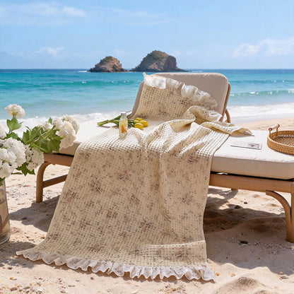 Ownkoti Cotton Waffle Weave Bath Towel with Ruffle Trim - image 5