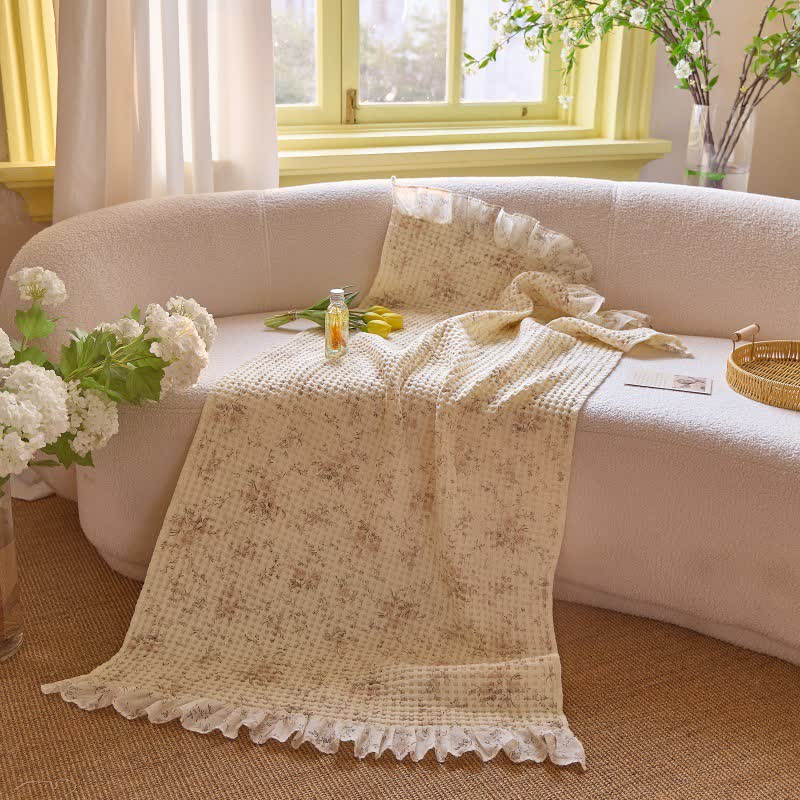 Ownkoti Cotton Waffle Weave Bath Towel with Ruffle Trim - Brown - 2PCS - 19"W x 39"L & 27"W x 55"L - image 4