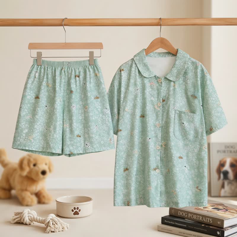 Ownkoti All-Over Dog Print Double Gauze Loungewear Set - Green - XL - image 0